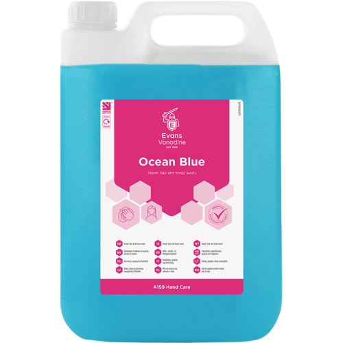 Evans Vanodine Body Wash & Shampoo Ocean Blue Revitalising  Hand, Hair & Body Wash 5 litre (Box of 2)