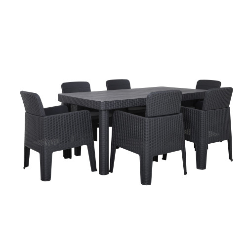 Faro Black Rattan Effect 6 Seater Dining Set