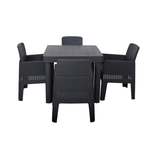 Faro Black Rattan Effect 4 Seater Square Dining Set