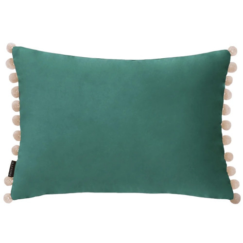 Paoletti Fiesta Velvet Pom-Pom Trim Polyester Filled Cushion 35 x 50cm - Duck Egg/Natural