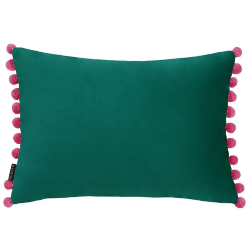 Paoletti Fiesta Velvet Pom-Pom Trim Polyester Filled Cushion 35 x 50cm - Teal/Berry