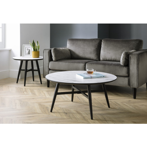 Firenze Black and White Marble Finish Lamp Table (D60 x W60 x H49cm)