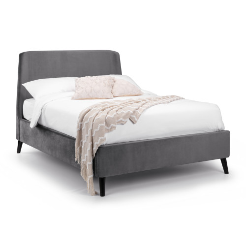 Frida Grey Curved Velvet Bed - Double (D209 x W147 x H122cm)