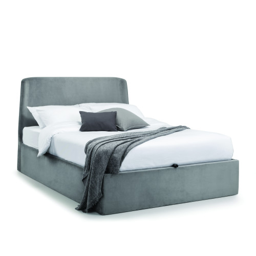 Frida Grey Curved Velvet Lift Up Storage Bed - Double (D209 x W147 x H114cm)