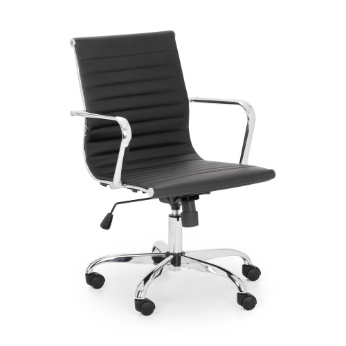 Gio Chrome Base with Black Leather Faux Office Chair (D58 x W56 x H88-98cm)