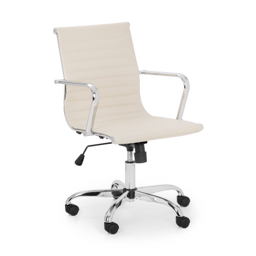 Gio Chrome Base with Ivory Leather Faux Office Chair (D58 x W56 x H88-98cm)