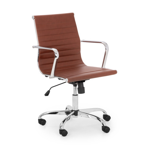Gio Chrome Base with Brown Leather Faux Office Chair (D58 x W56 x H88-98cm)