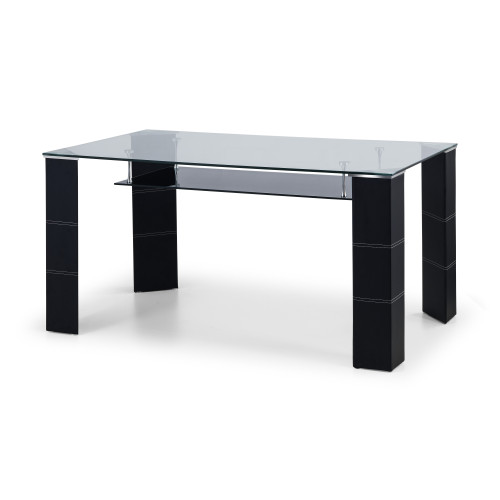Greenwich Black Faux Leather with Glass Top Rectangular Dining Table (D150 x W90 x H75cm)