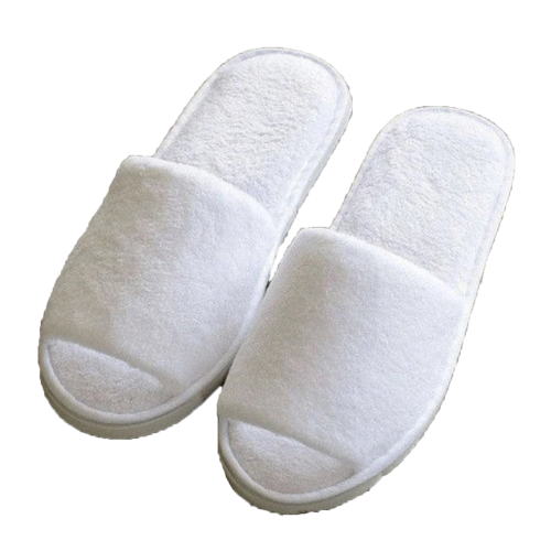 Velour White Cotton Towel Open Toe Slippers 80g (Box of 10)