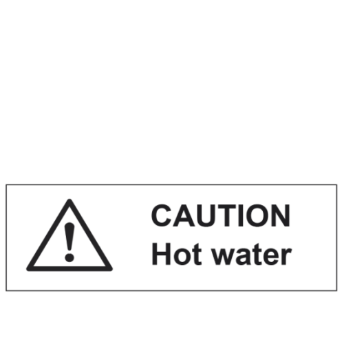 Caution Hot Water Sticker 10 x 3cm (Box of 5) - White