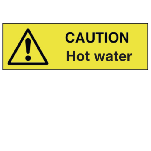 Yellow Caution Hot Water Sticker 10 x 3cm (Box of 5)