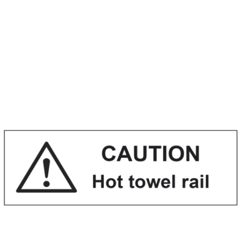 Caution Hot Towel Rail Sticker 10 x 3cm (Box of 5) - White