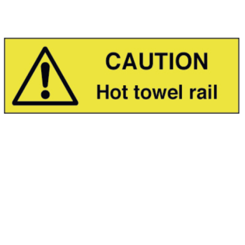 Yellow Caution Hot Towel Rail Sticker 10 x 3cm (Box of 5)