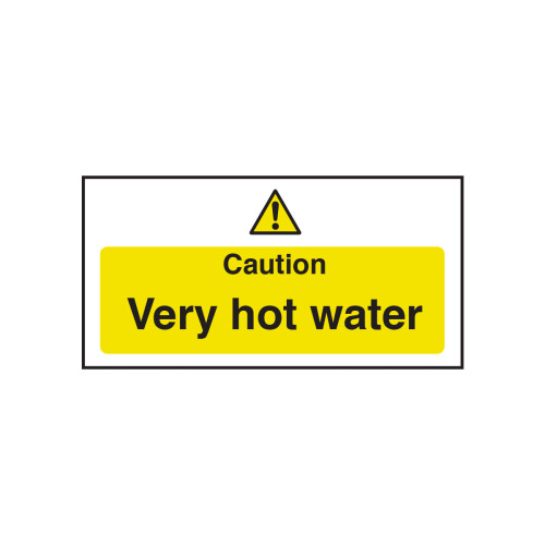 Yellow Caution Very Hot Water Sticker 20 x 10cm