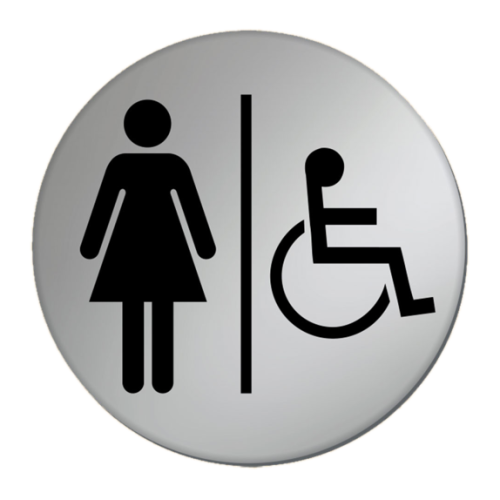 Satin Silver Plastic Ladies and Disabled Toilet Sign 8cm