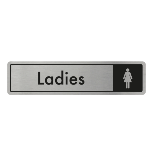 Silver Adhesive Ladies Toilet Sign 18 x 4cm