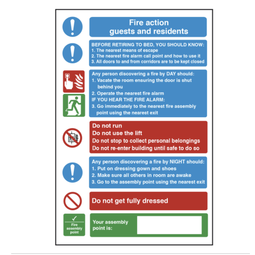 Adhesive Vinyl Fire Action Safety Sign 20 x 30cm (Box of 10)