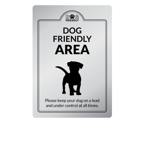 Silver Metal Dog Friendly Area Sign 30 x 21cm (Box of 5)