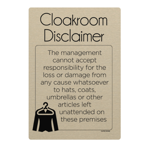 Gold Cloakroom Notice 15 x 21cm&Acirc;&nbsp;(Box of 5)