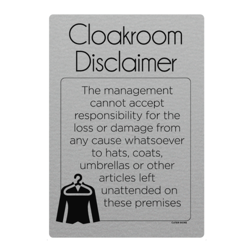 Silver&Acirc;&nbsp;Cloakroom Notice 15 x 21cm (Box of 5)