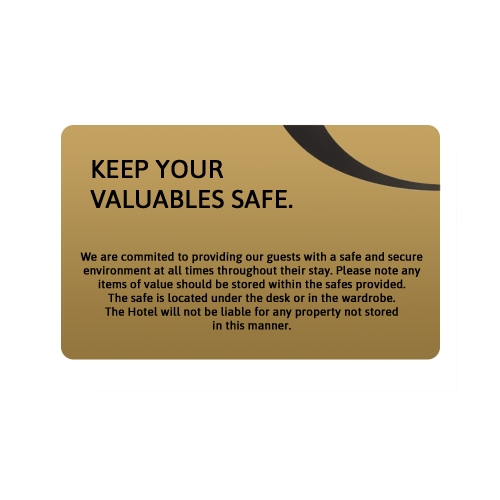 Gold Guest Valuables Tent Notice 10 x 7cm (Box of 5)