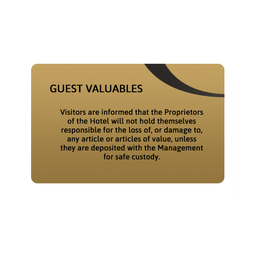 Gold Guest Valuables Notice 15 x 21m