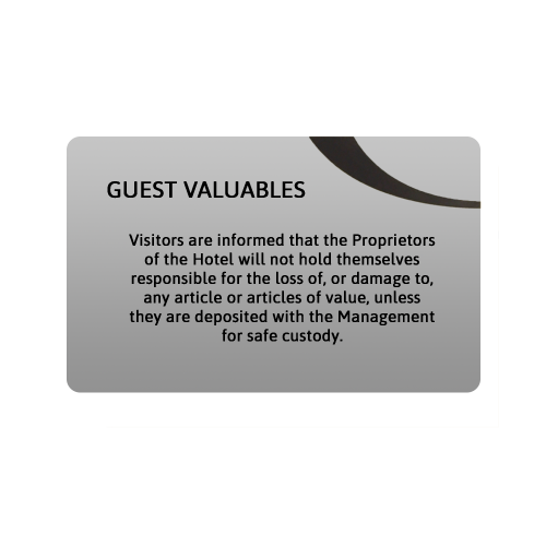 Silver Guest Valuables Notice 15 x 21m