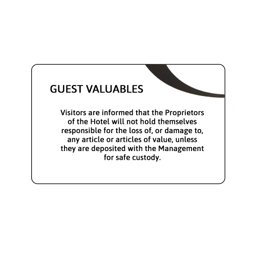 White Guest Valuables Notice 15 x 21m