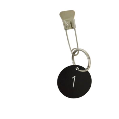 Black Circle Metal Fishtail Pin Key Ring 4cm