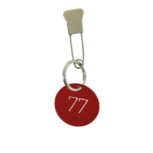 Red Circle Metal Fishtail Pin Key Ring 4cm