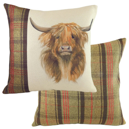 Evans Lichfield Hunter Polyester Filled Cushion 43 x 43cm - Highland Cow