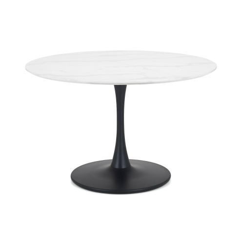 Holland Marble Finish Round Dining Table with Black Pedestal Base (D120 x W120 x H76cm)