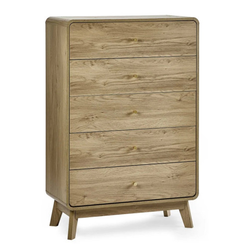 Ingrid Natural Oak 5 Drawer Chest (D40 x W80 x H122cm)