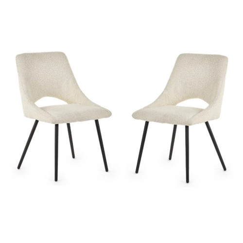 Set of 2 Iris Ivory Boucle Dining Chairs (D52 x W61 x H84cm)
