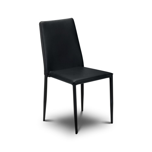 Set of 2 Jazz Black Faux Leather Stacking Dining Chairs (D56 x W43 x H90cm)