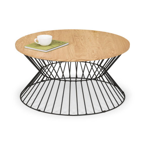Jersey Black Metal and Oak Finish Coffee Table (D80 x W80 x H40cm)