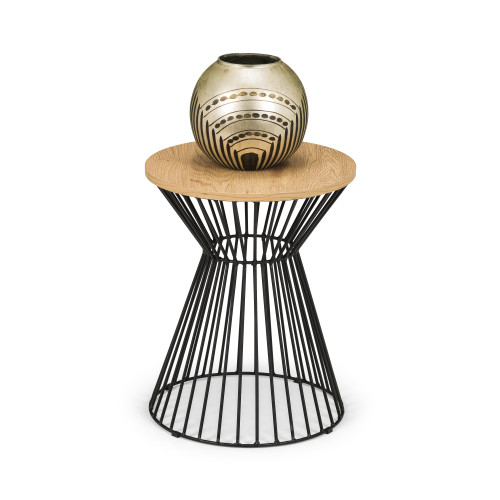 Jersey Black Metal and Oak Finish Lamp Table (D40 x W40 x H50cm)