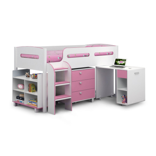 Kimbo White and Pink Cabin Bed - Single (D203 x W120 x H115cm)