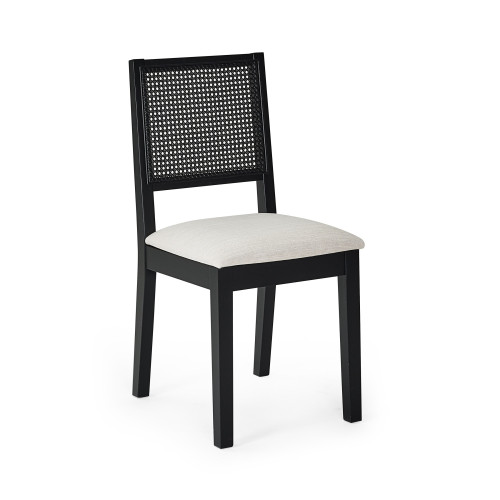 Set of 2 Knoxley Black Oak Rattan Back Dining Chairs (H89 x W45 x D54cm)