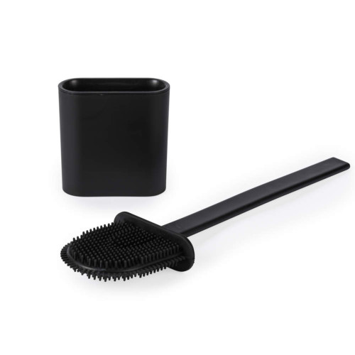 Beldray Antibac Plastic & Silicone Bristle Slim Toilet Brush Set - Black
