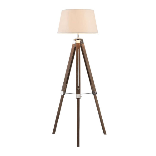 Brown Tripod Floor Lamp with Cream Shade (H144 x D27 x W50cm)