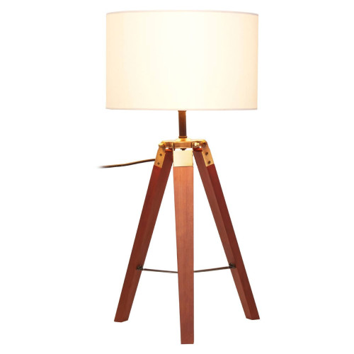 Malvern Tripod Brown Wooden Table Lamp (H66 x W32 x D32cm)