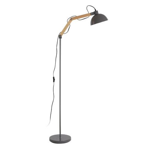 Grey Wood and Metal Floor Lamp (D25 x W25 x H178cm)