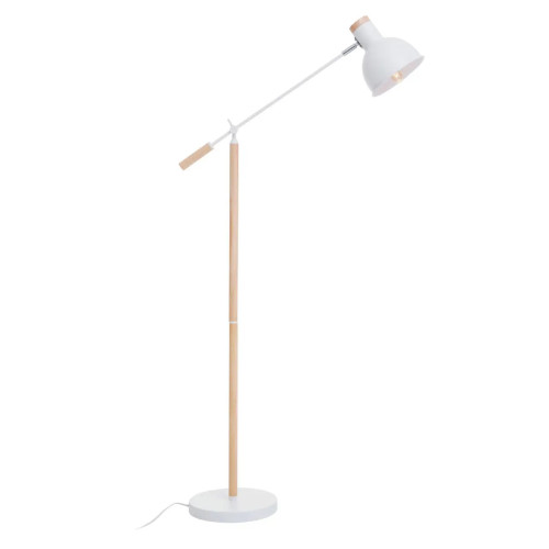 Stockholm Matte White & Rubberwood Floor Lamp (H145 x W70 x D25cm)