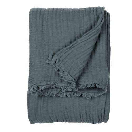 Yard Lark Muslin Cotton Fringed Throw 130 x 180cm - Dusk