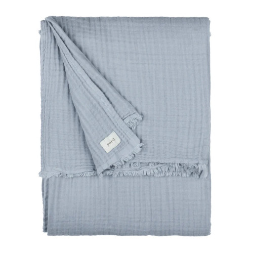 Yard Lark Muslin Cotton Fringed Throw 130 x 180cm - Mineral Blue
