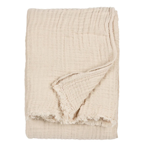 Yard Lark Muslin Cotton Fringed Throw 130 x 180cm - Natural