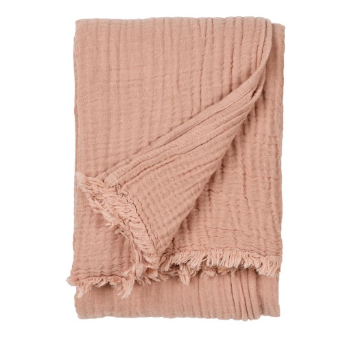 Yard Lark Muslin Cotton Fringed Throw 130 x 180cm - Pink Clay