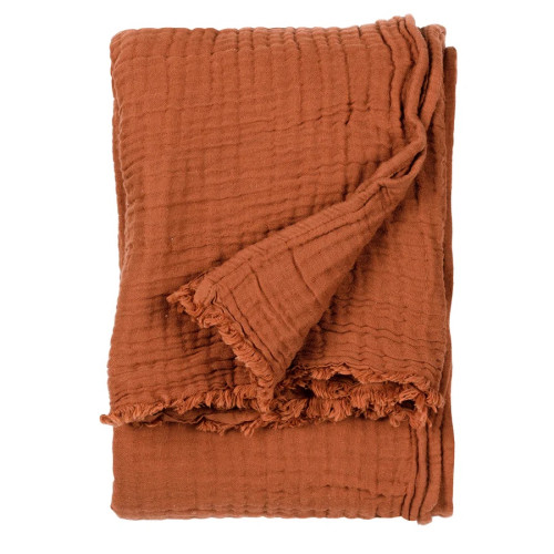 Yard Lark Muslin Cotton Fringed Throw 130 x 180cm - Pecan