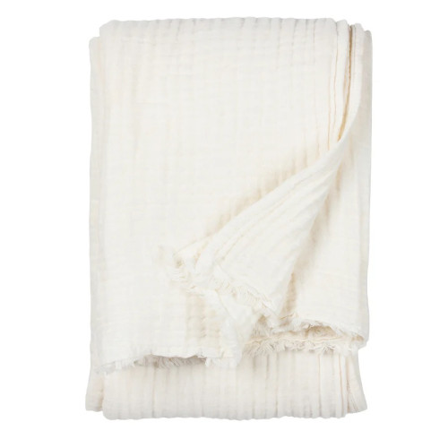 Yard Lark Muslin Cotton Fringed Throw 130 x 180cm - White